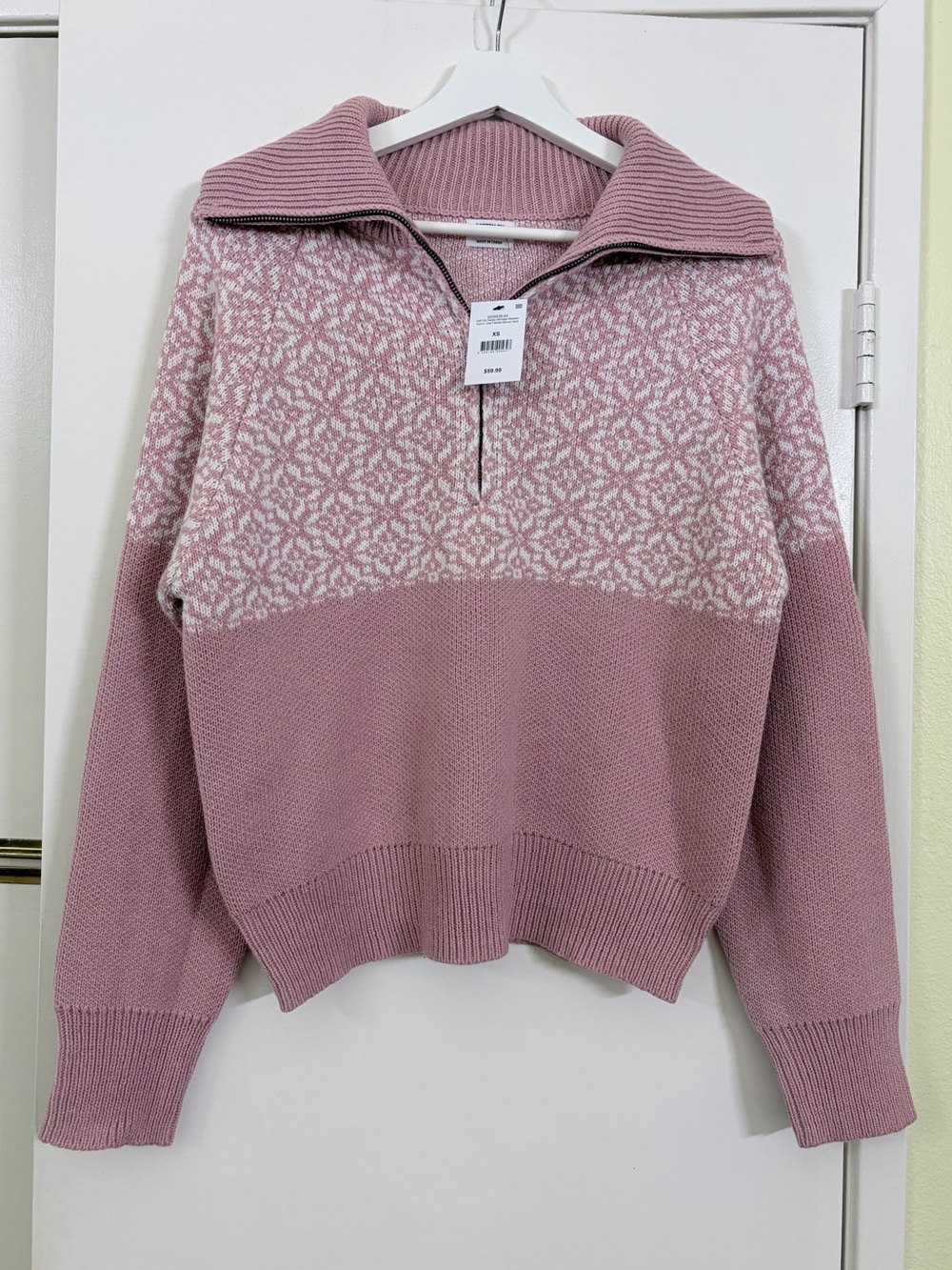 NWT Cotton On Zoe Fairisle Half Zip Heritage Sweater Pink Cozy Knit XS